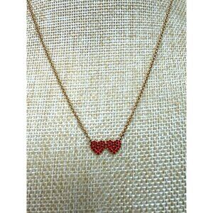 Kate Spade Gold Chain Necklace With Red Crystal Double Heart Pendant
